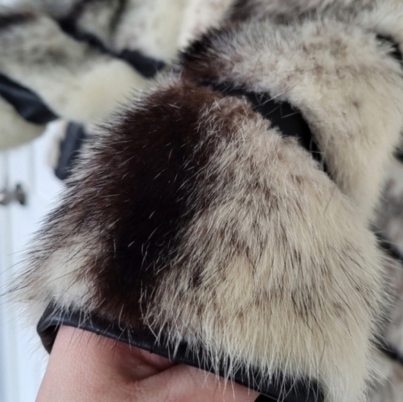 Vintage Genuine Mink and Leather Chevron Fur Coat - Picture 5 of 9